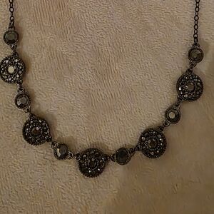 Liz Claiborne Silver & Black Enamel Circle Statement Necklace – Chic & Versatile
